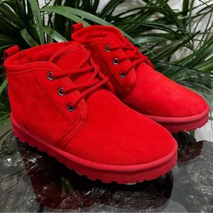 NWT KAYLEEN By Los Angeles Bold Red Faux Fur Lined Ankle Boots